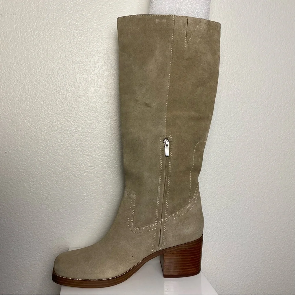 Nine West Beige Taupe Knee-High Block Heel Boots Size 10